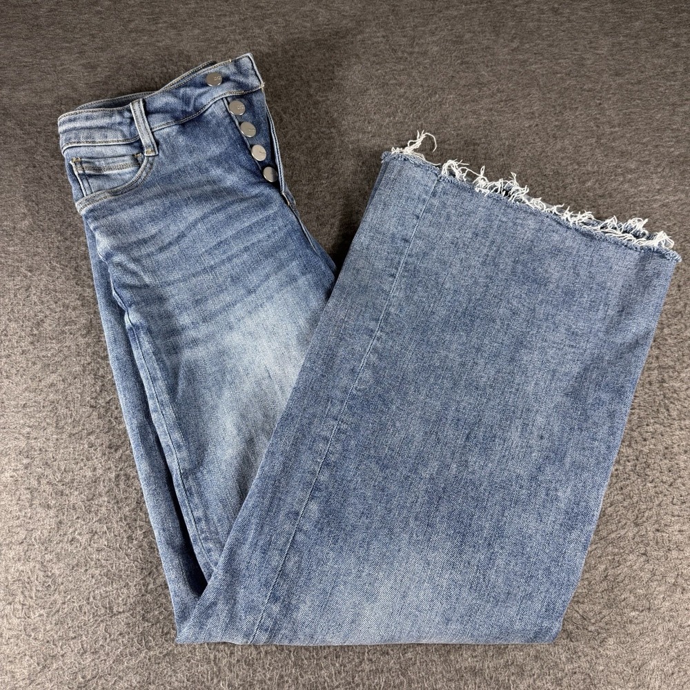 MoCo Boutique Women High Rise Wide Leg Jeans Medium Wash Raw Hem Size 9/29